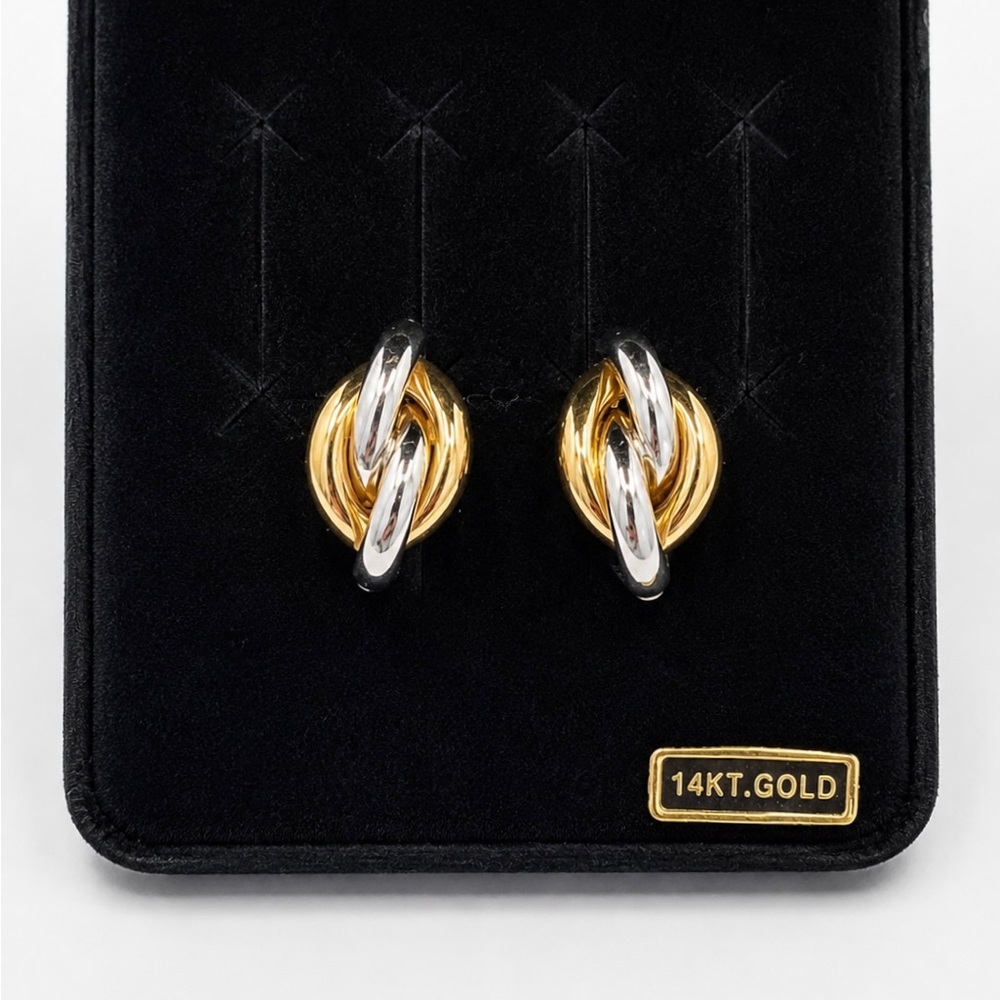 14KT Two-Tone Knot Omega Back Earrings Women’s Jewelry